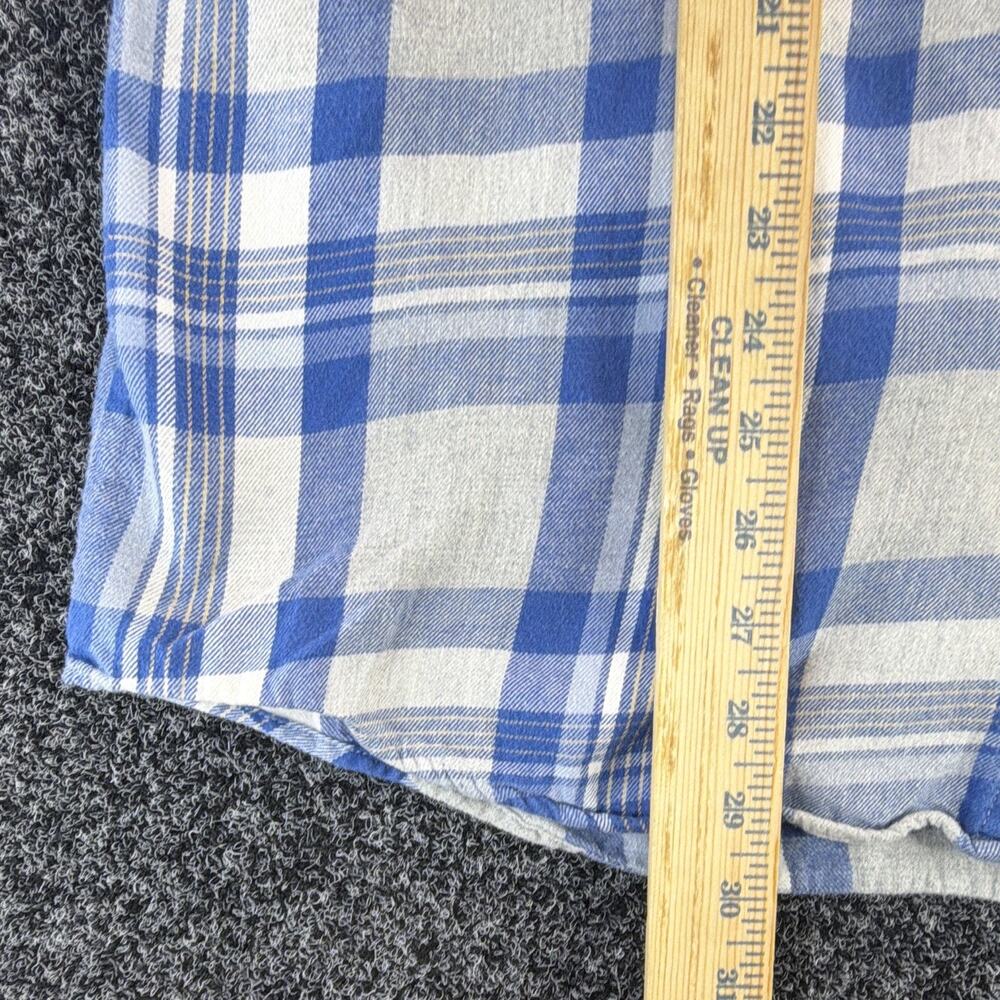 St Johns Bay Shirt Mens Large Blue Cream Plaid Flannel Long Sleeve Button Down - Picture 5 of 7